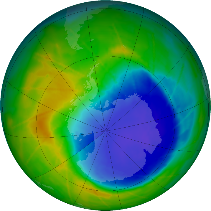 Antarctic ozone map for 26 October 2010